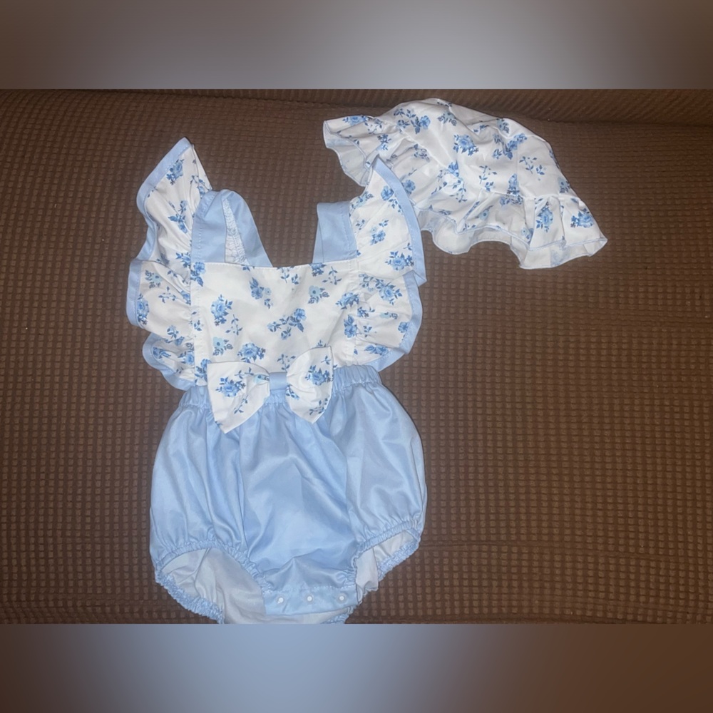 Baby Blue Floral Ruffle Sunsuit - BABY Matching Set - 3-6M